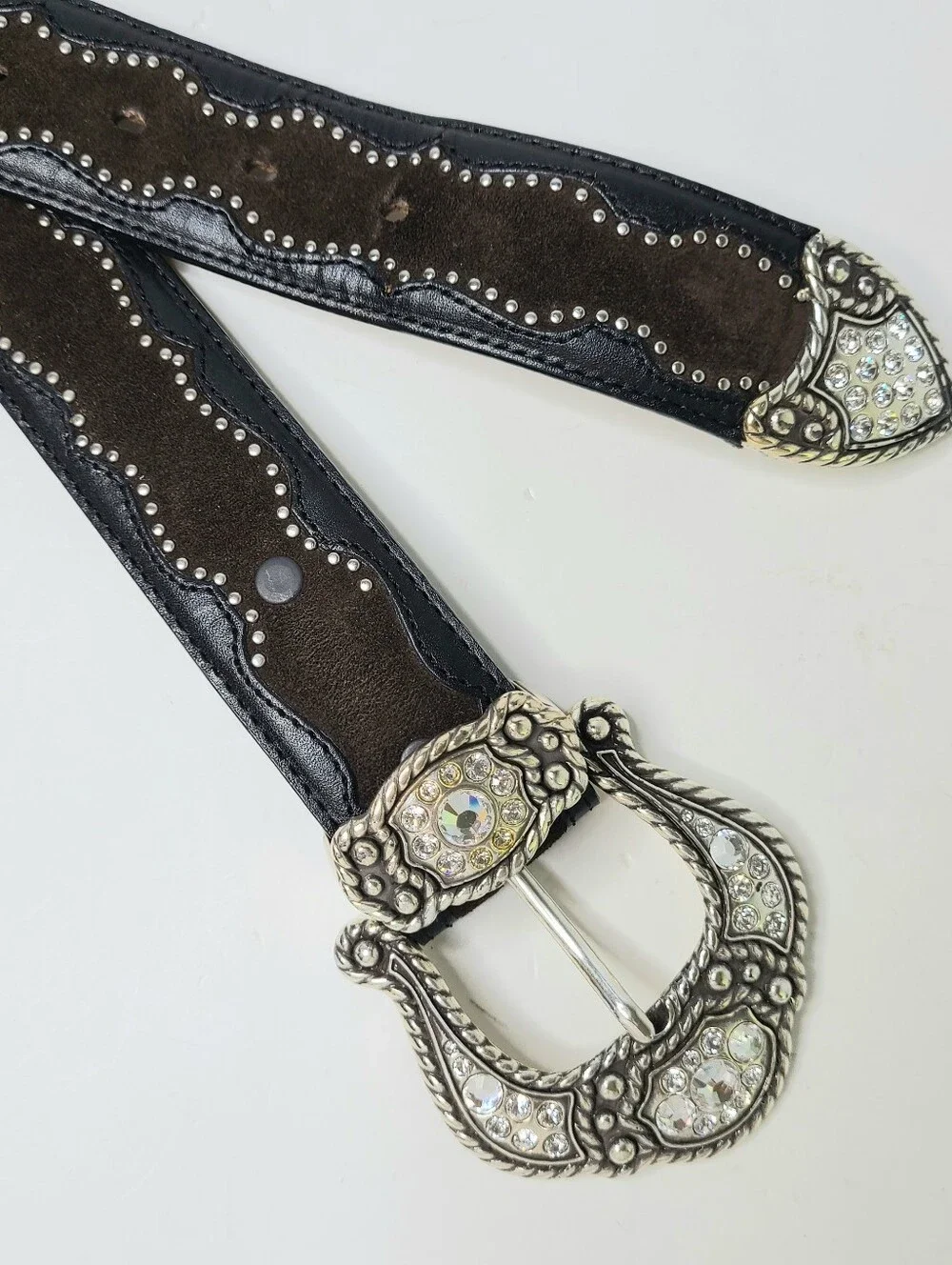 Justin Boots 125 Years Rhinestone Studded Two-Tone Genuine Leather Western Belt